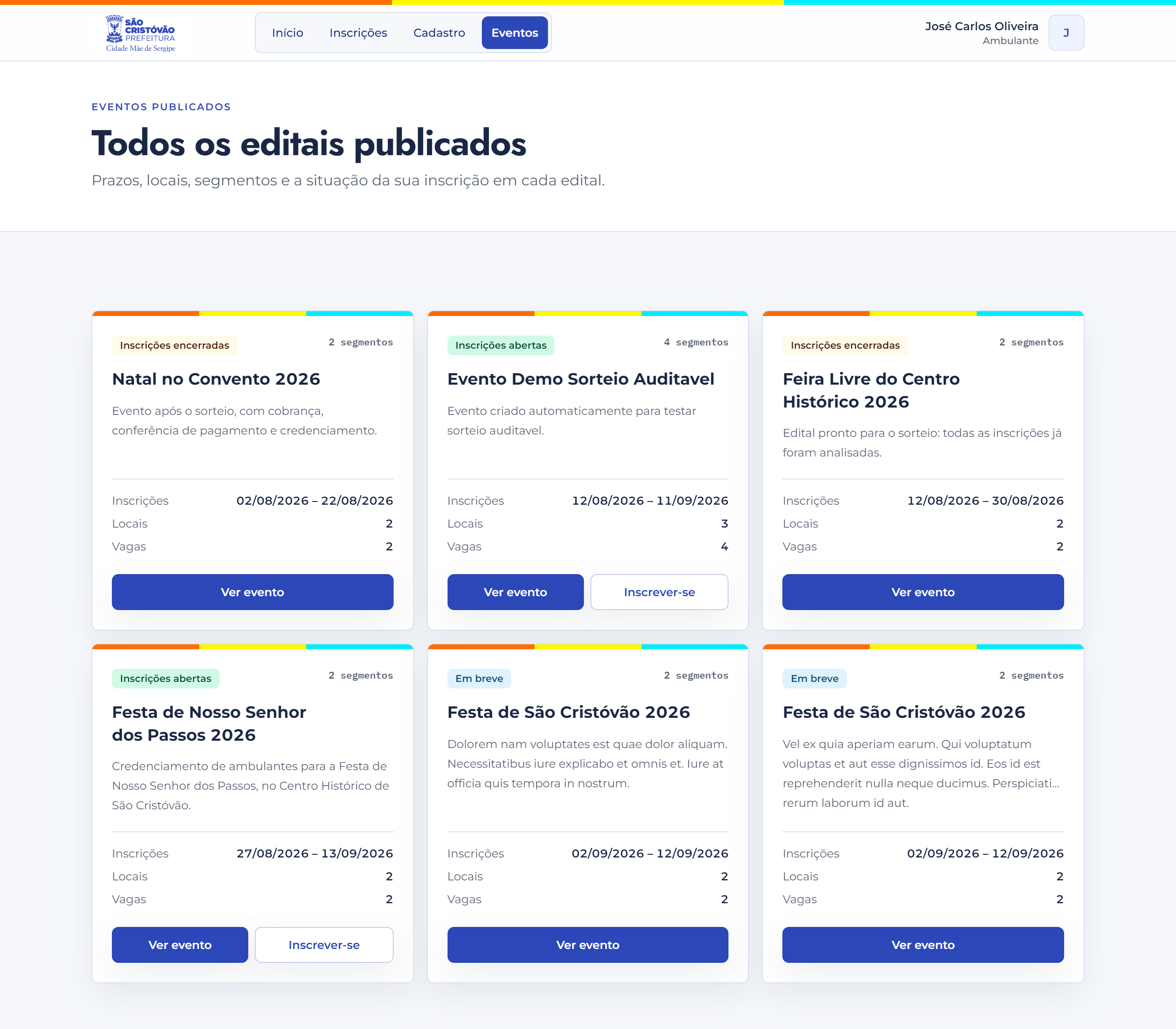 Lista de eventos