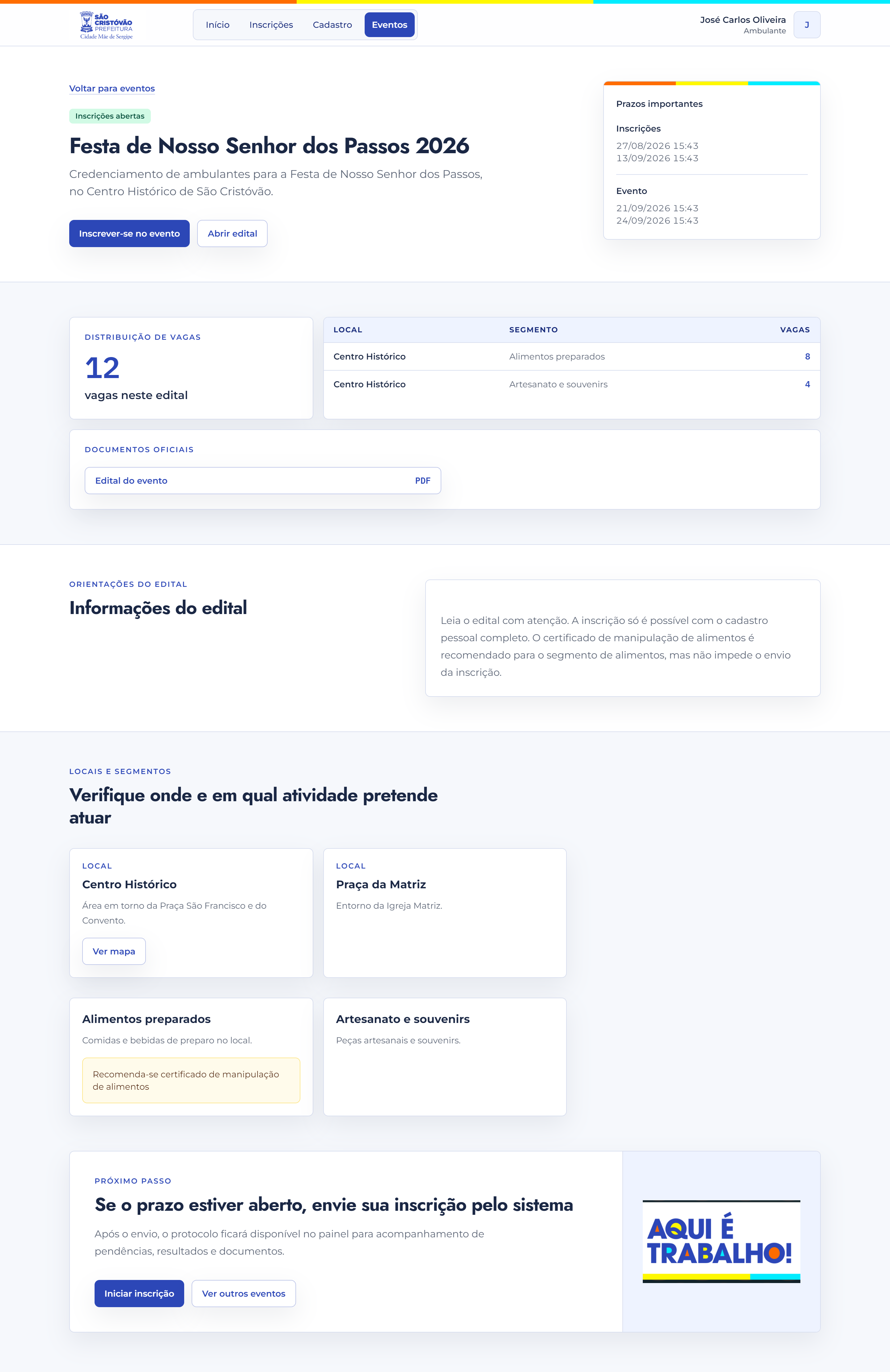 Página do evento após o login