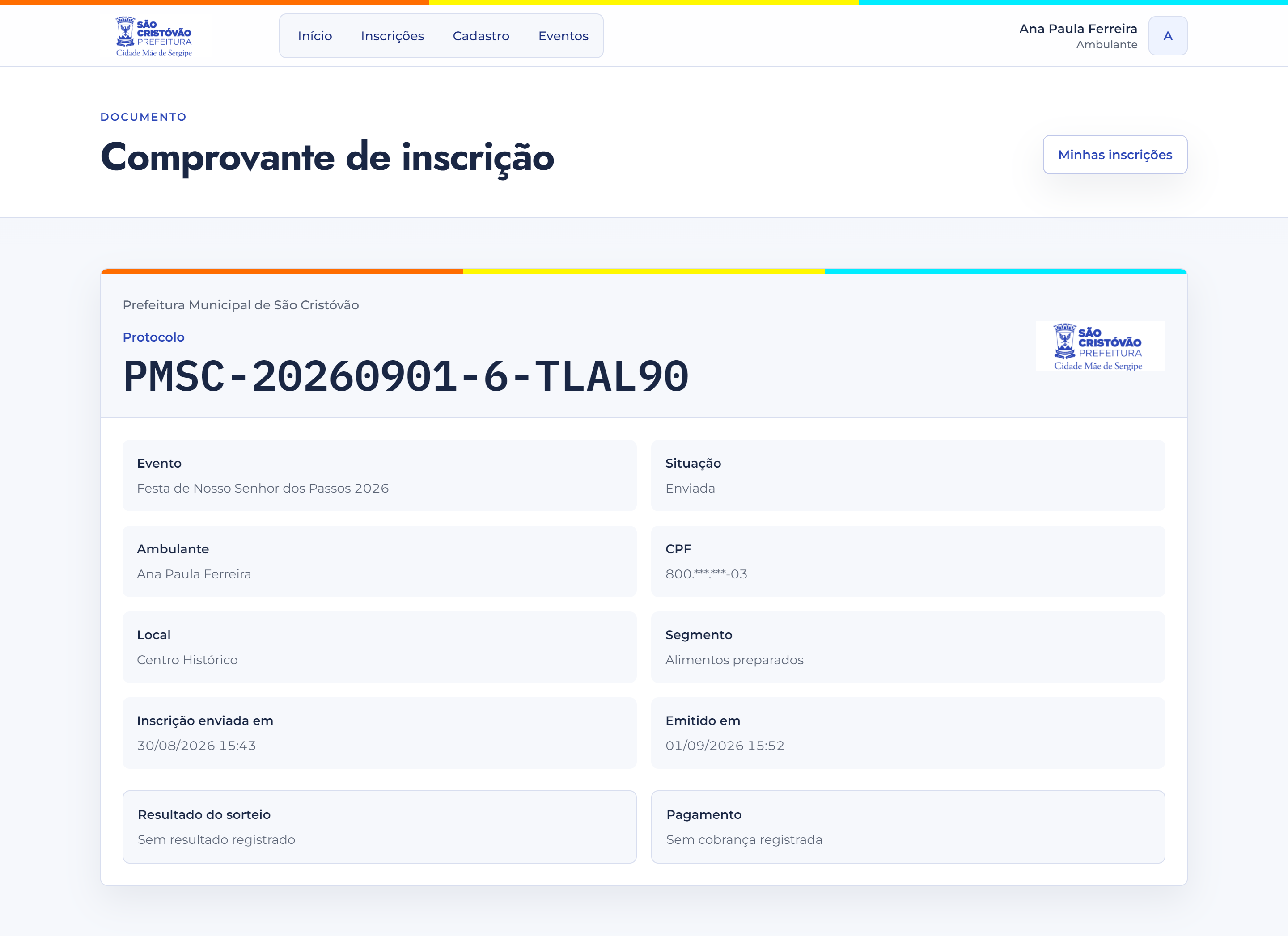 Comprovante de inscrição
