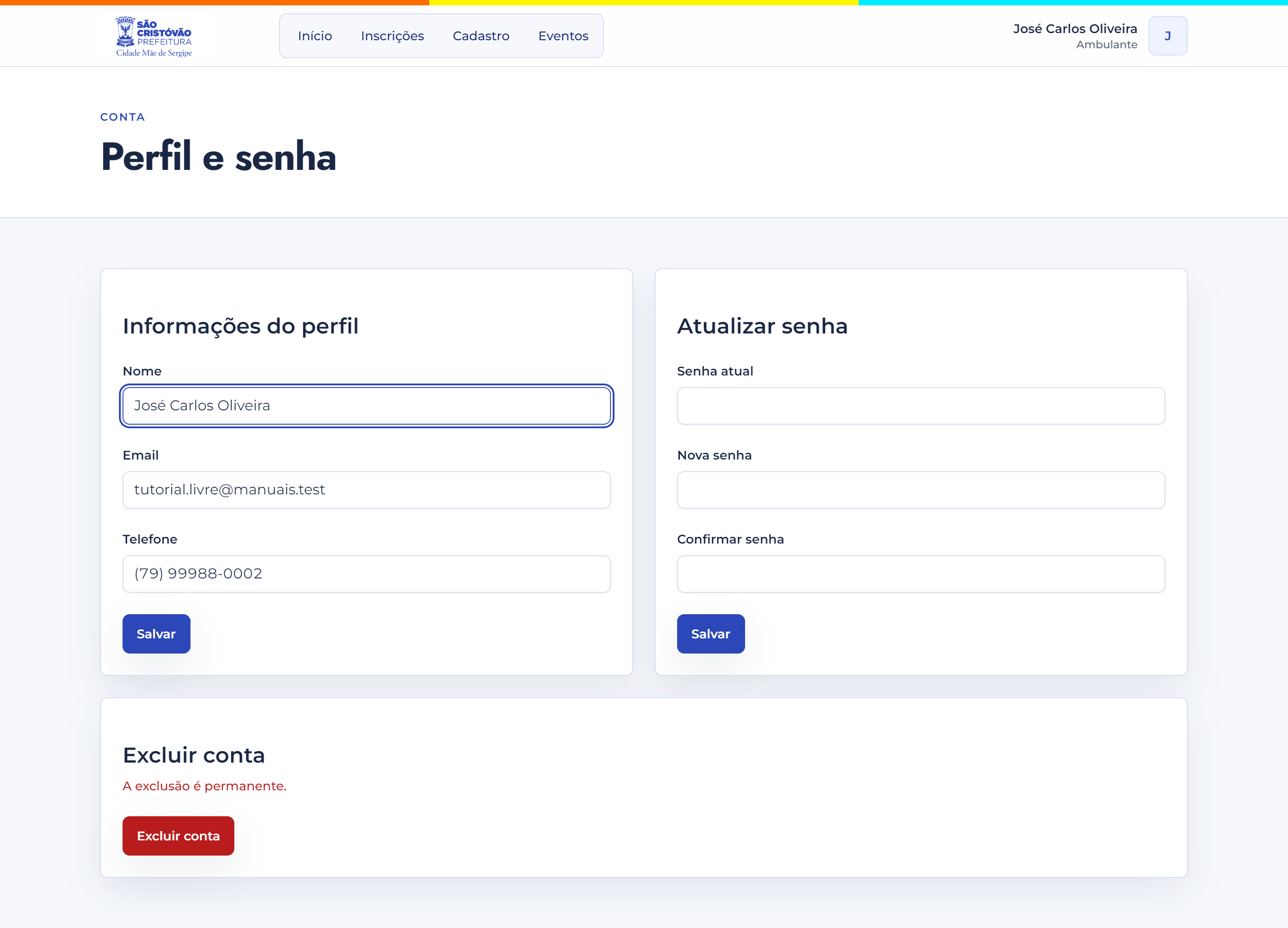 Perfil e senha